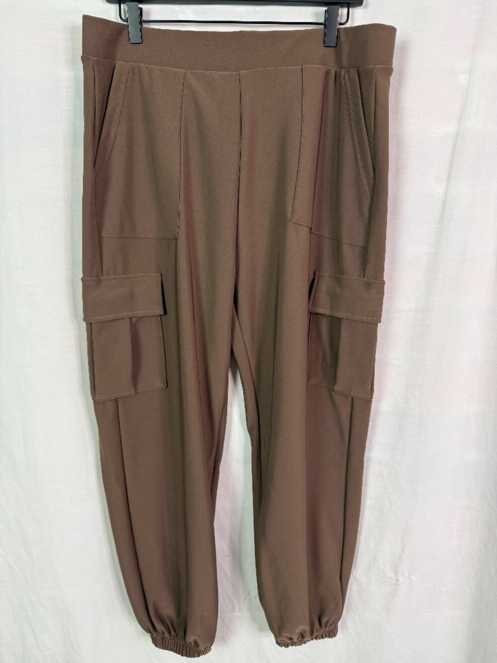 I Believe Brown Stretch Knit Jogger Pants Cargo Pockets 3XL